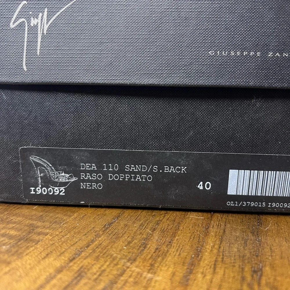Giuseppe Zanotti Dea Black Satin Jeweled Platform Mules Size 40 New in Box